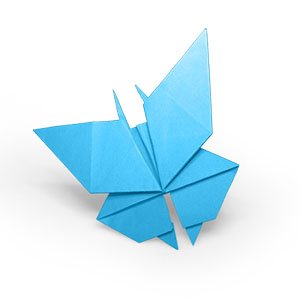 origami bleu en forme de papillon vue de coté